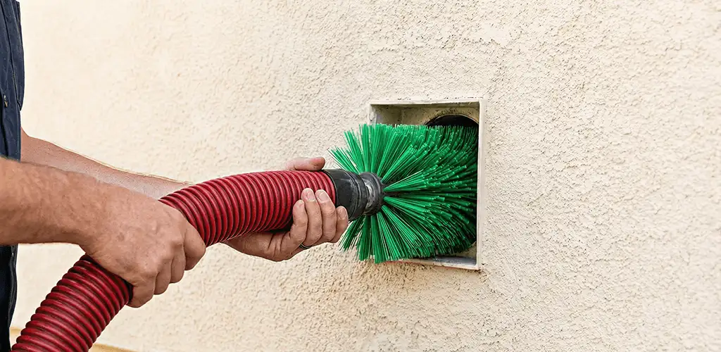 Air duct cleaning brush removing debris from a vent opening in Ann Arbor, MI
