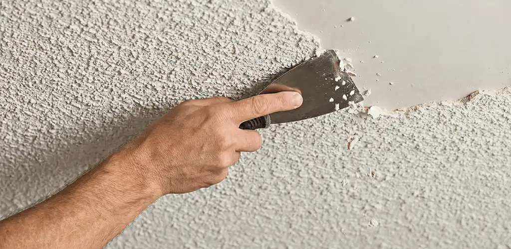 Popcorn ceiling removal scraping off textured ceiling finish in Ann Arbor, MI
