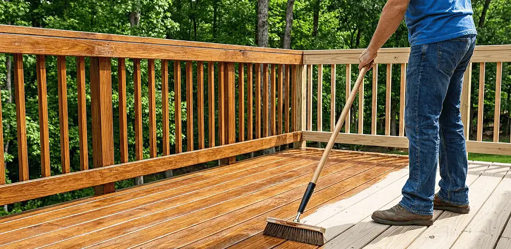 Deck staining and sealing application on a wood deck in Ann Arbor, MI