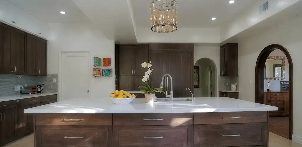 Cabinet refacing project with updated kitchen cabinets and island in Ann Arbor, MI
