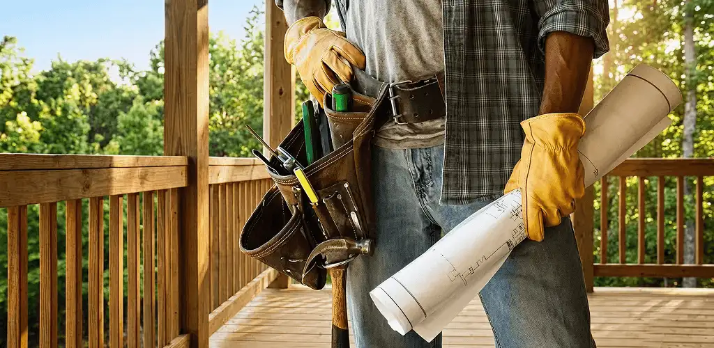 Professional handyman with tool belt ready for home repairs in Ann Arbor, MI